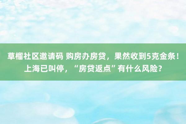 草榴社区邀请码 购房办房贷，果然收到5克金条！上海已叫停，“房贷返点”有什么风险？