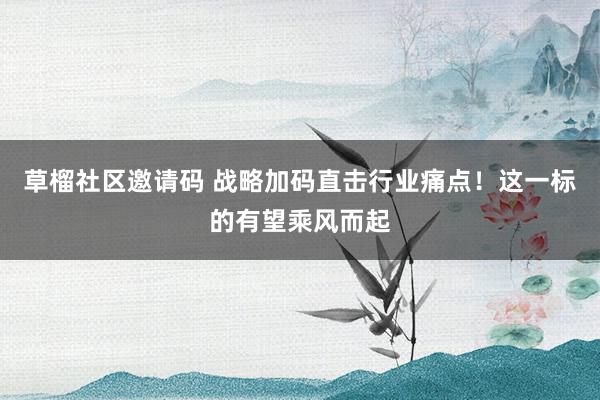 草榴社区邀请码 战略加码直击行业痛点！这一标的有望乘风而起