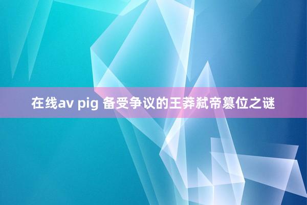 在线av pig 备受争议的王莽弑帝篡位之谜