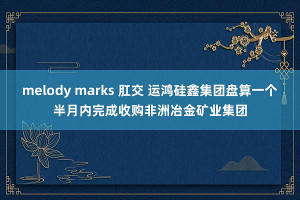 melody marks 肛交 运鸿硅鑫集团盘算一个半月内完成收购非洲冶金矿业集团