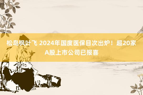 松岛枫叶飞 2024年国度医保目次出炉！超20家A股上市公司已报喜