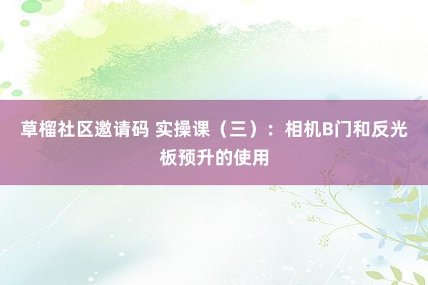 草榴社区邀请码 实操课（三）：相机B门和反光板预升的使用