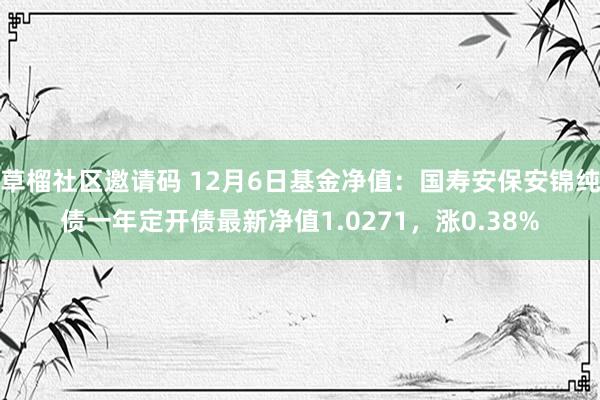 草榴社区邀请码 12月6日基金净值：国寿安保安锦纯债一年定开债最新净值1.0271，涨0.38%