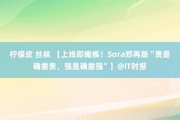 柠檬皮 丝袜 【上线即瘫痪！Sora郑再版“贵是确凿贵，强是确凿强”】@IT时报