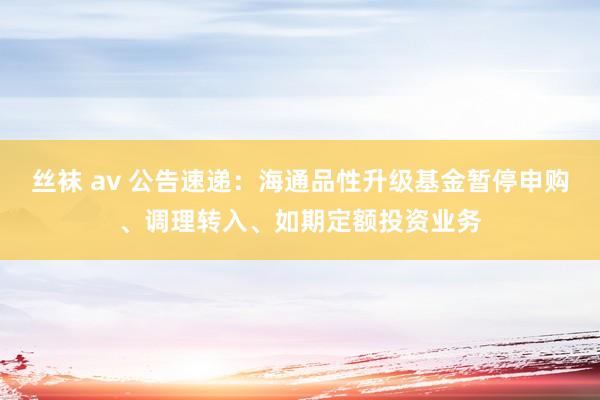 丝袜 av 公告速递：海通品性升级基金暂停申购、调理转入、如期定额投资业务