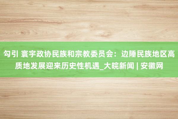 勾引 寰宇政协民族和宗教委员会：边陲民族地区高质地发展迎来历史性机遇_大皖新闻 | 安徽网