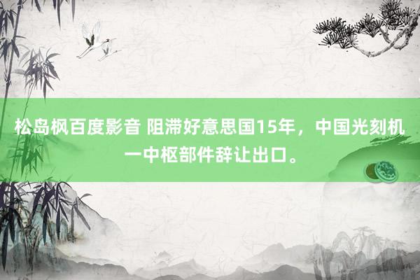 松岛枫百度影音 阻滞好意思国15年，中国光刻机一中枢部件辞让出口。